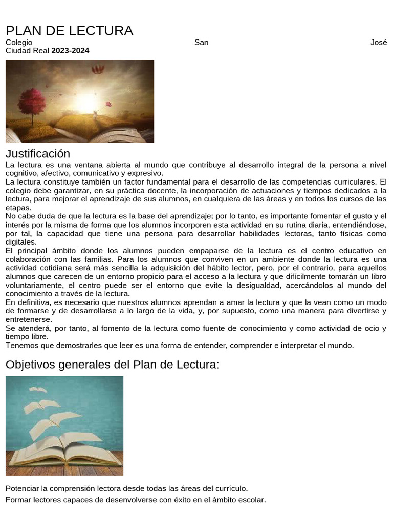 Plan de Lectura | PDF | Comprensión lectora | Modificación de ...