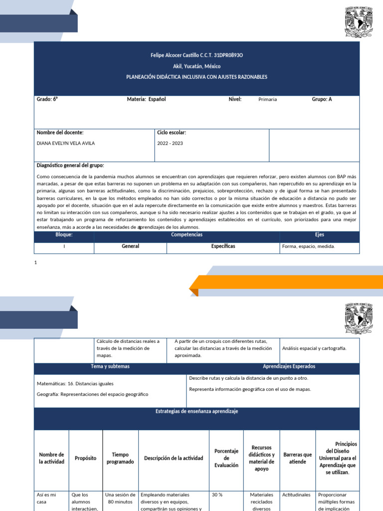 Planeación Didáctica Inclusiva 6° Primaria | PDF | Plan de estudios ...