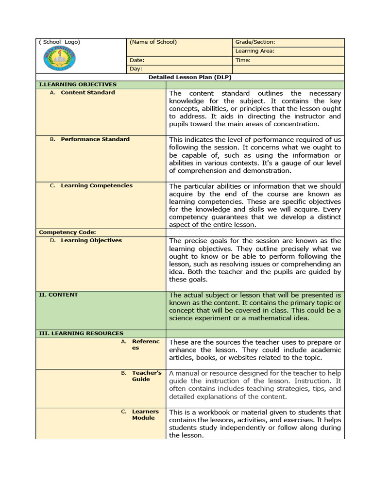 Detailed Lesson Plan Template | PDF | Reading Comprehension | Learning