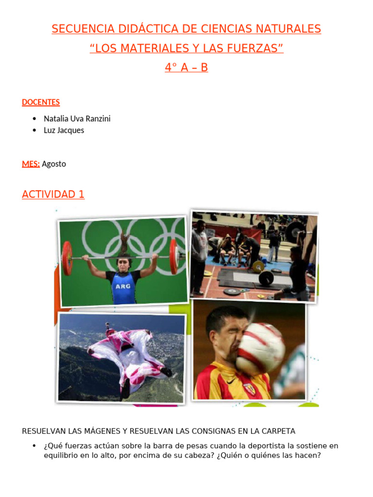 Secuencia Didáctica de Ciencias Naturales - Fuerzas - Agosto | PDF ...