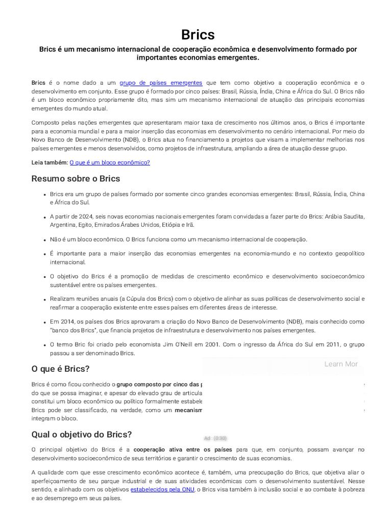 Brics - o Que É, Países, Objetivos - Brasil Escola | PDF | BRIC | País ...