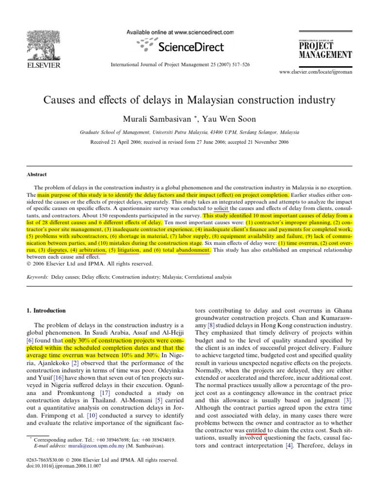 Delays in Malaysian Construction Industry | PDF | General Contractor ...
