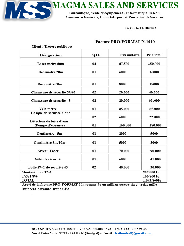 Facture Pro-Format Équipements 2023 | PDF | Finance et gestion ...
