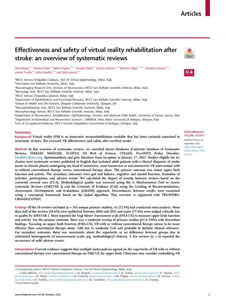 Effectiveness and Safety of Virtual Reality Rehabilitation After | PDF ...