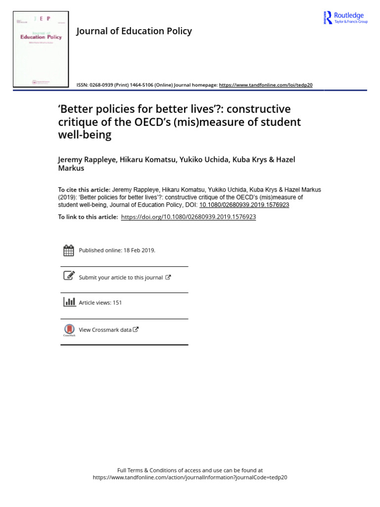 Critique of OECD Student Well-Being Measures | PDF | Programme For ...