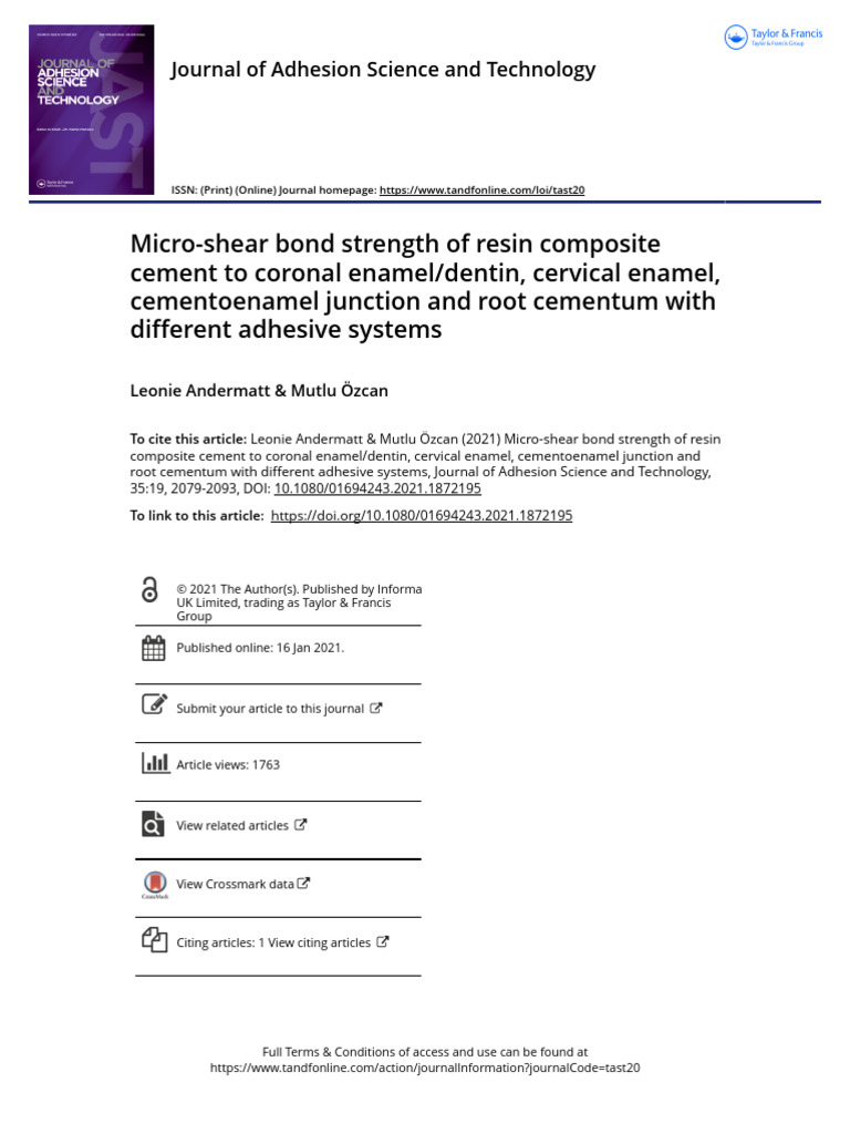 3.micro-Shear Bond Strength of Resin Composite Cement To Coronal Enamel ...