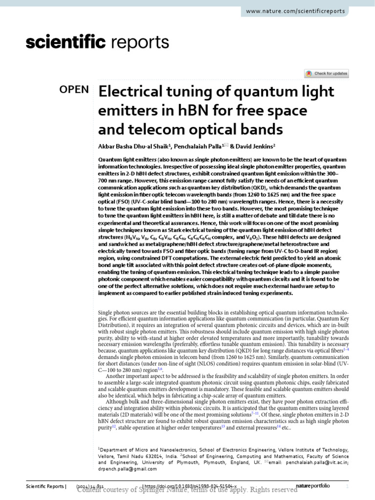 Electrical Tuning of hBN Quantum Emitters | PDF | Emission Spectrum ...