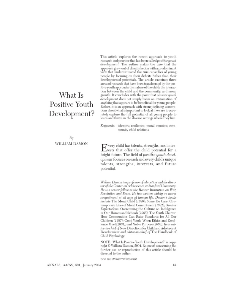 Understanding Positive Youth Development | PDF | Psychological ...