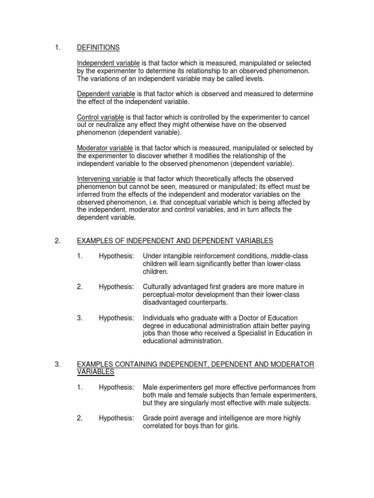 Independent vs dependent variable examples picture