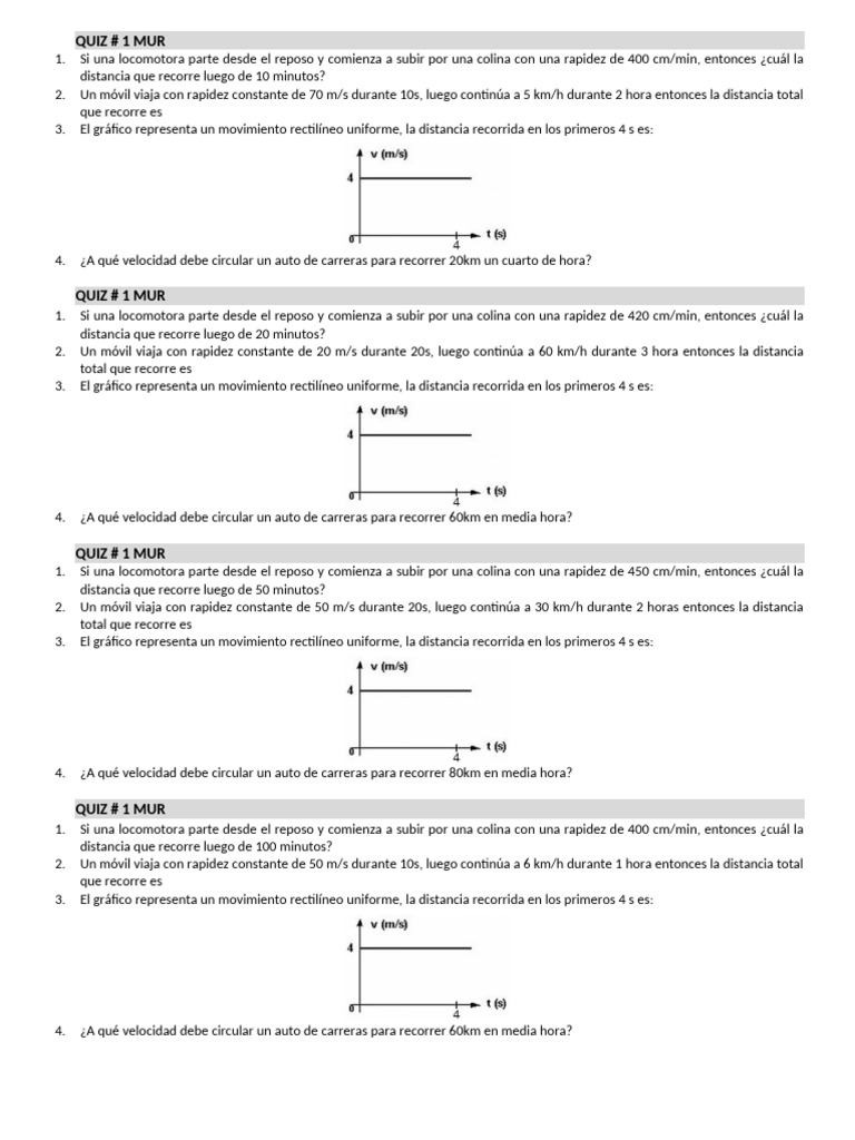 Quiz # 1 Movimiento Mur | PDF | Velocidad | Velocidad