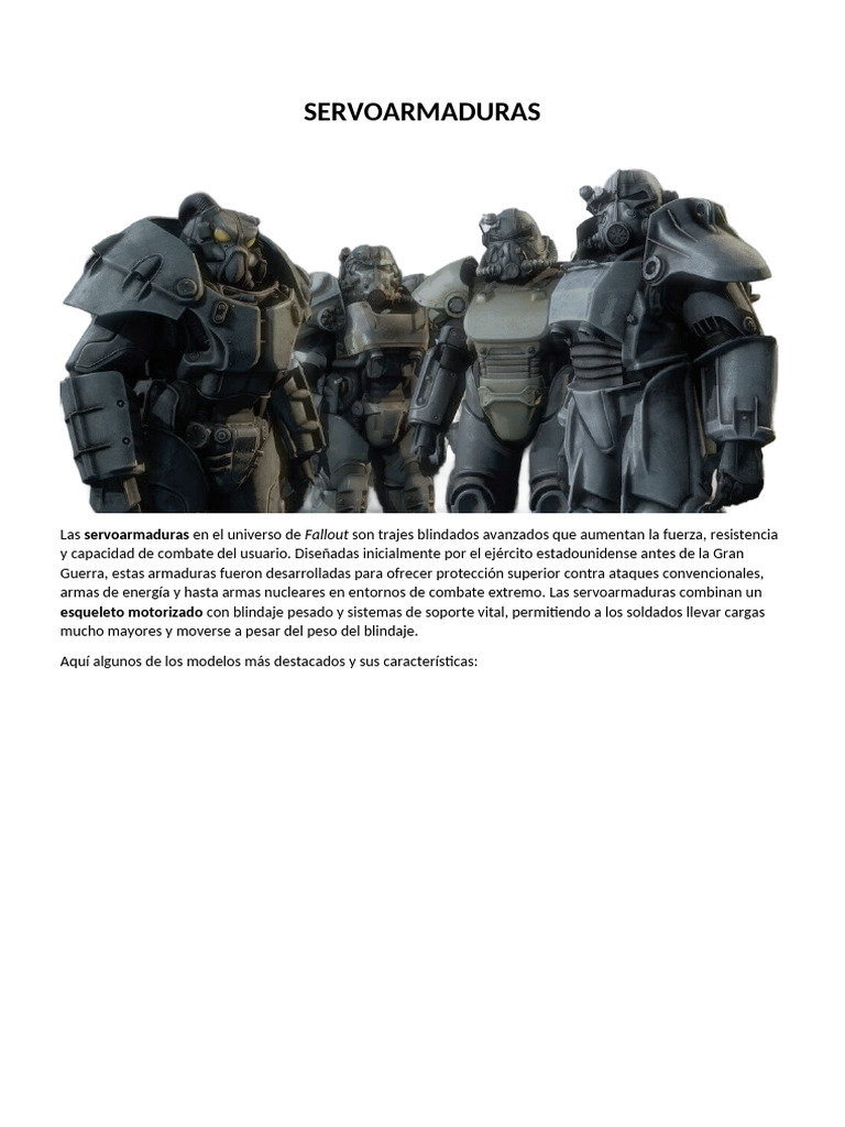 Modelos de Servoarmaduras en Fallout | PDF | Armadura | Armada de ...