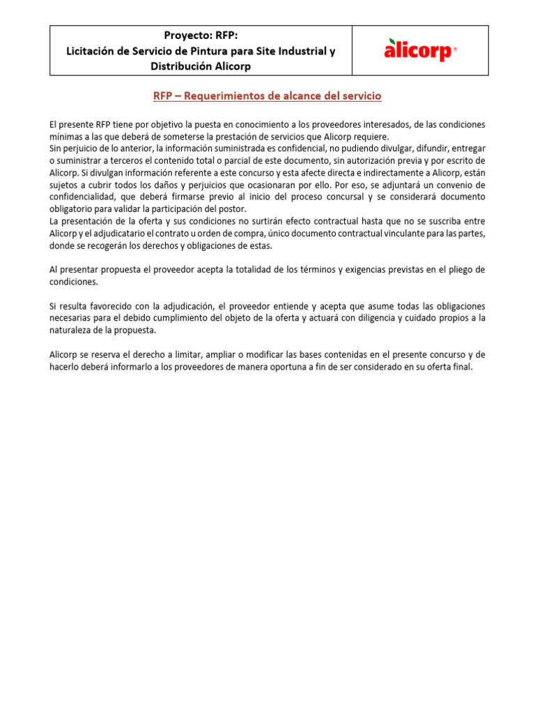 RFP Licitacion de Servicio de Pintura para Sites Industriales y ...