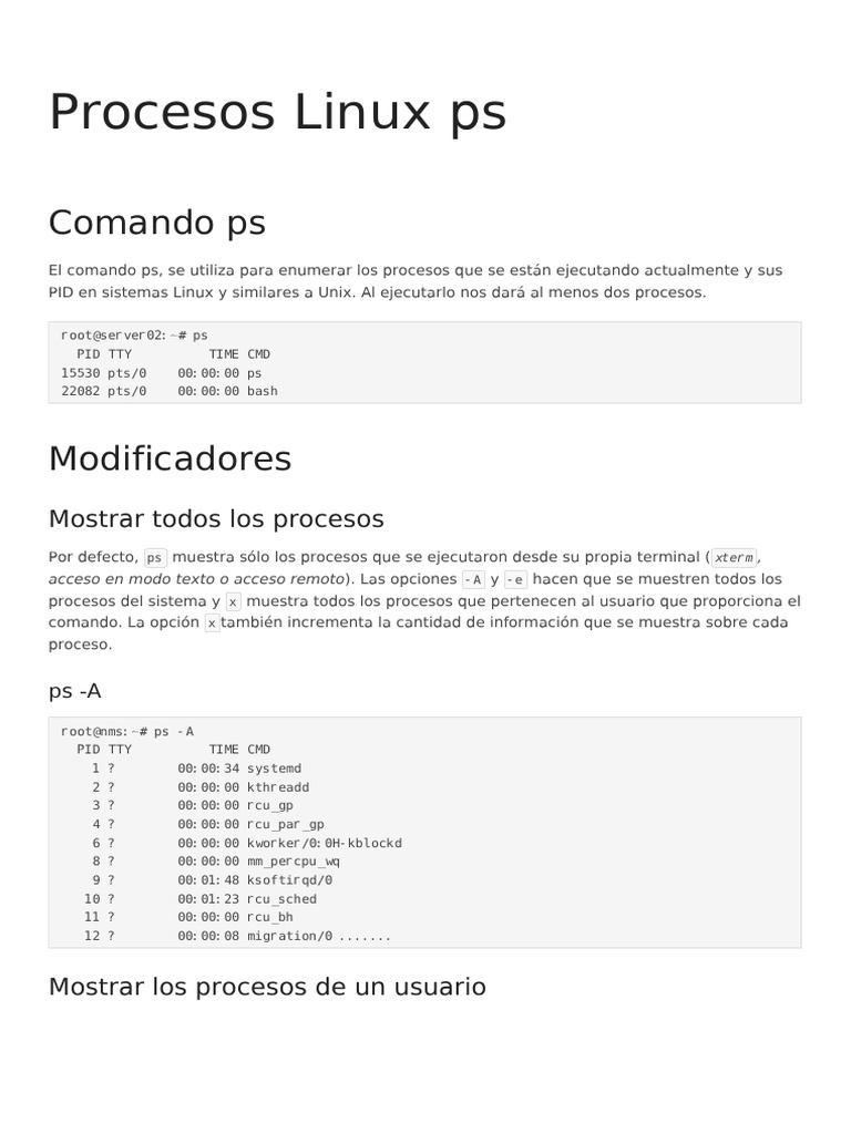 Procesos linux ps pdf ciencias de la computaci n tecnolog a de