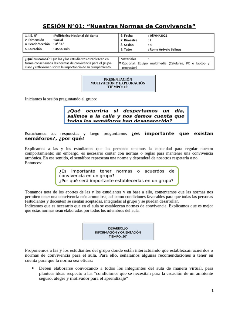 Normas de Convivencia en el Aula | PDF | Salón de clases | Comportamiento