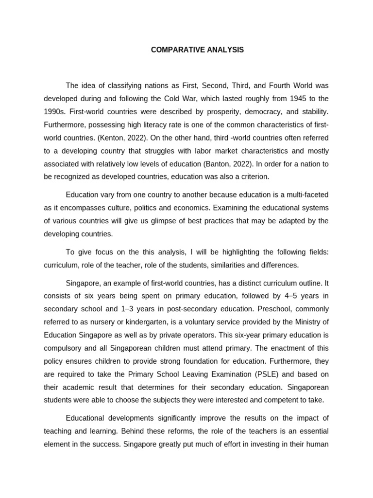 Comparative Analysis of Global Education Systems | PDF | Teachers ...