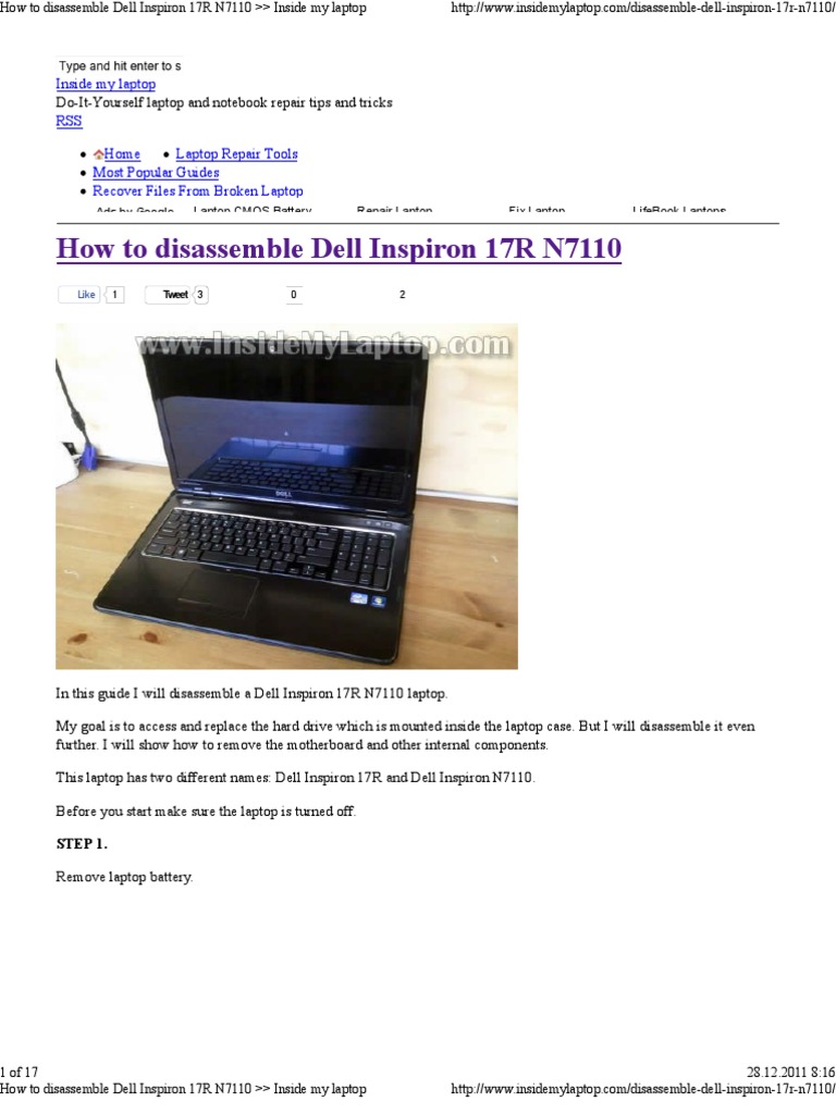 How To Disassemble Dell Inspiron 17r N7110 Inside My Laptop Laptop Media Technology