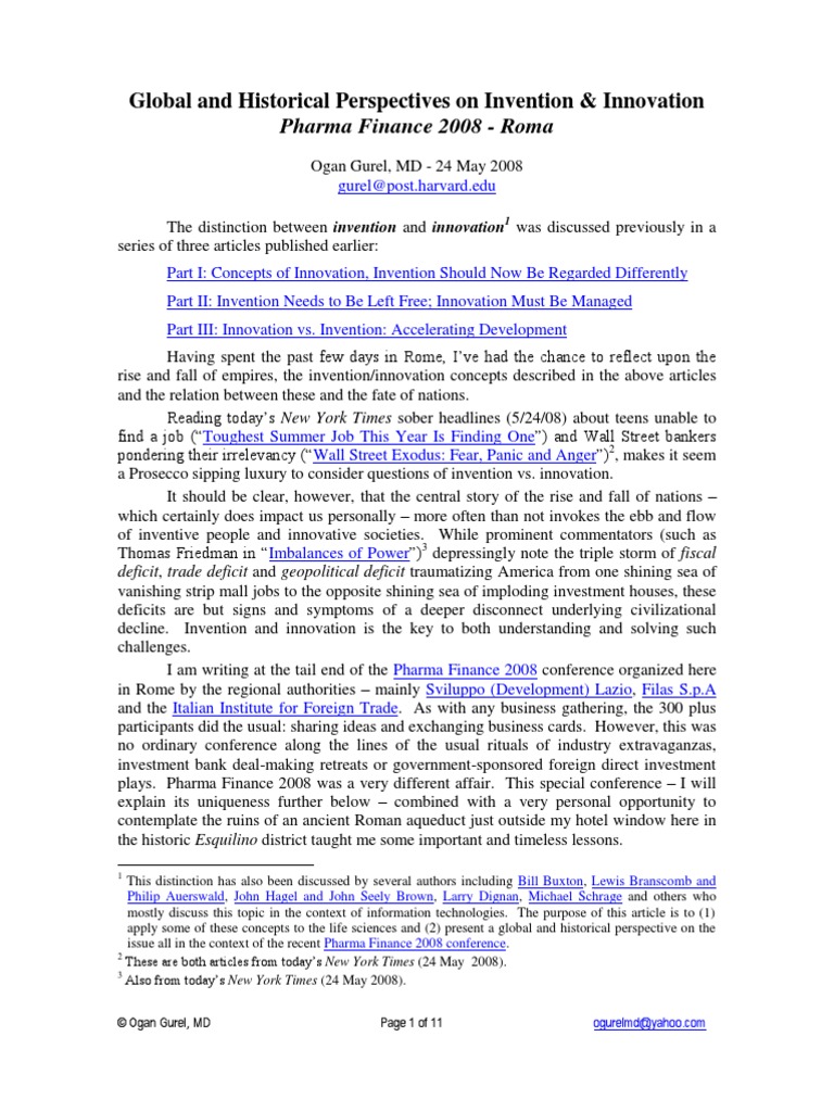 Global and Historical Perspectives On Innovation | PDF | Innovation ...