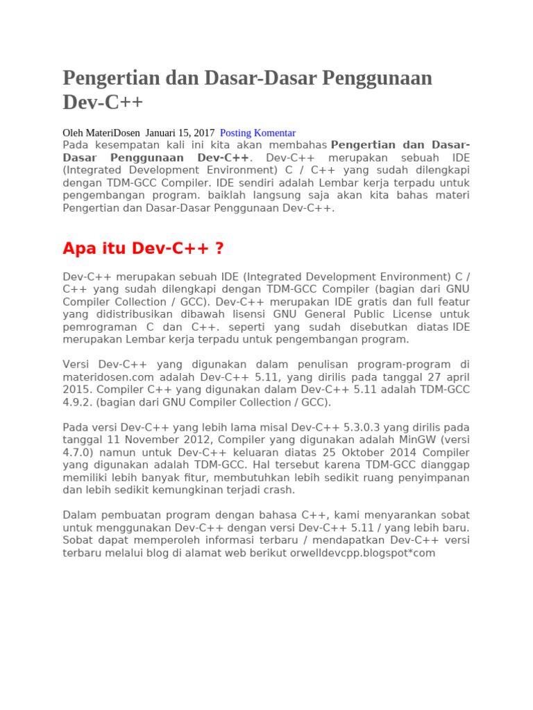 Pengertian dan Dasar Dev-C++ | PDF