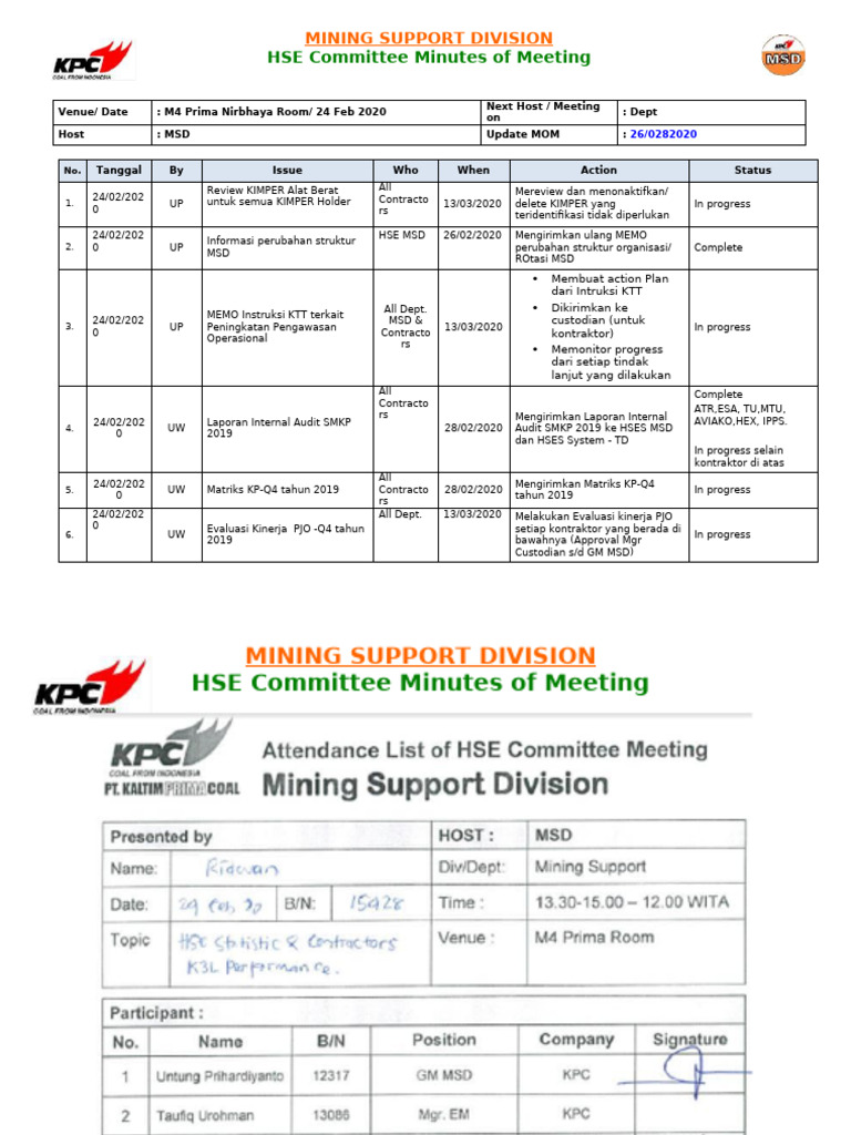 MOM - HSE Committe - MSD | PDF
