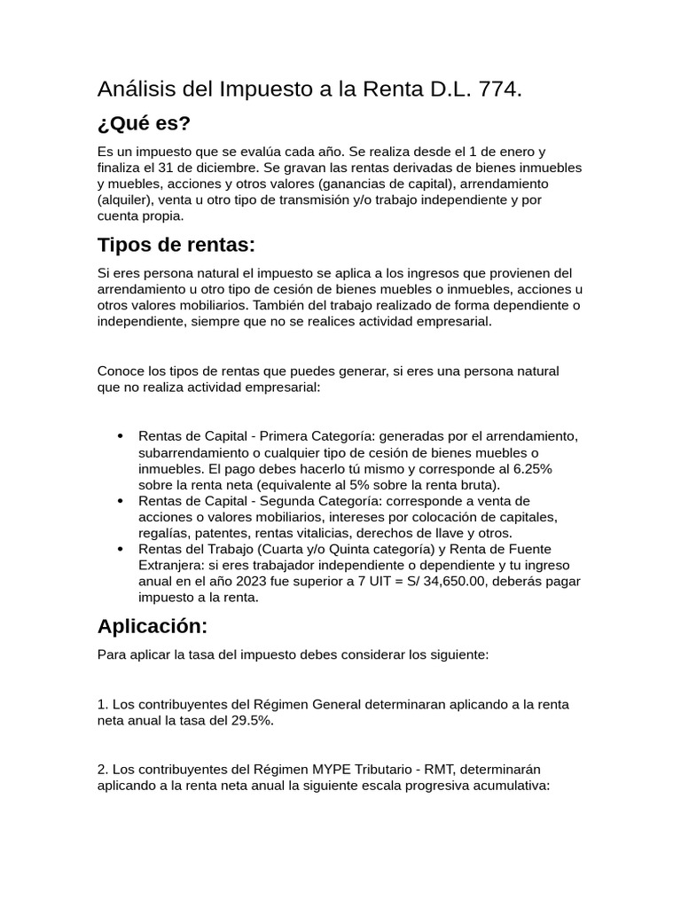 Guía del Impuesto a la Renta D.L. 774 | PDF | Impuesto sobre la renta ...
