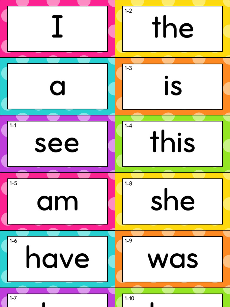 Sight Word Cards Set One | PDF
