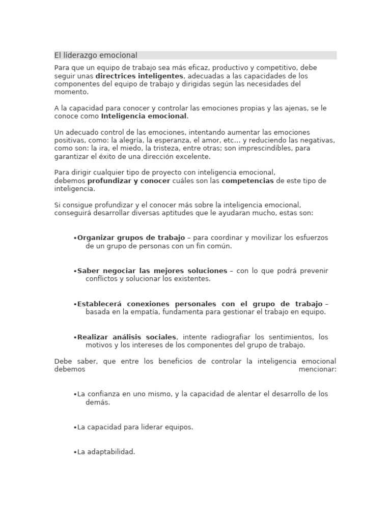 El Liderazgo Emocional | PDF | Las emociones | Inteligencia emocional