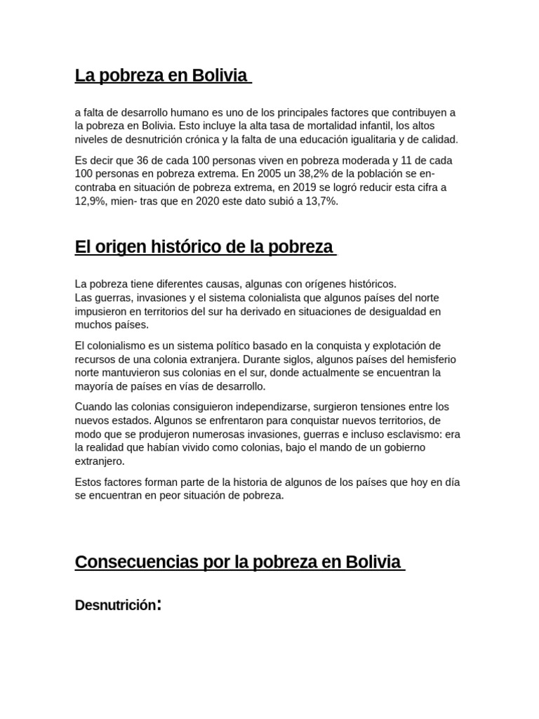 Causas y Consecuencias de la Pobreza en Bolivia | PDF | Desempleo | Pobreza