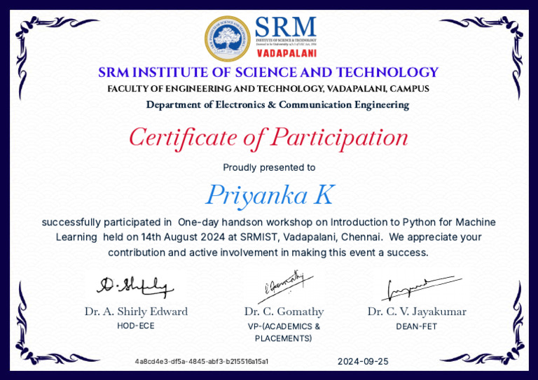 Python Workshop Participation Certificate | PDF | Technology & Engineering