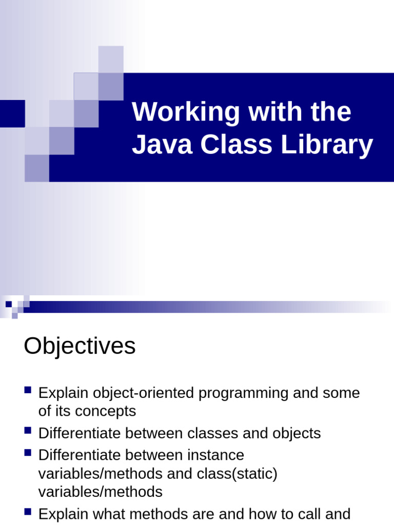 Lesson 4 Working With the Java Class Library | PDF | Class (Computer ...