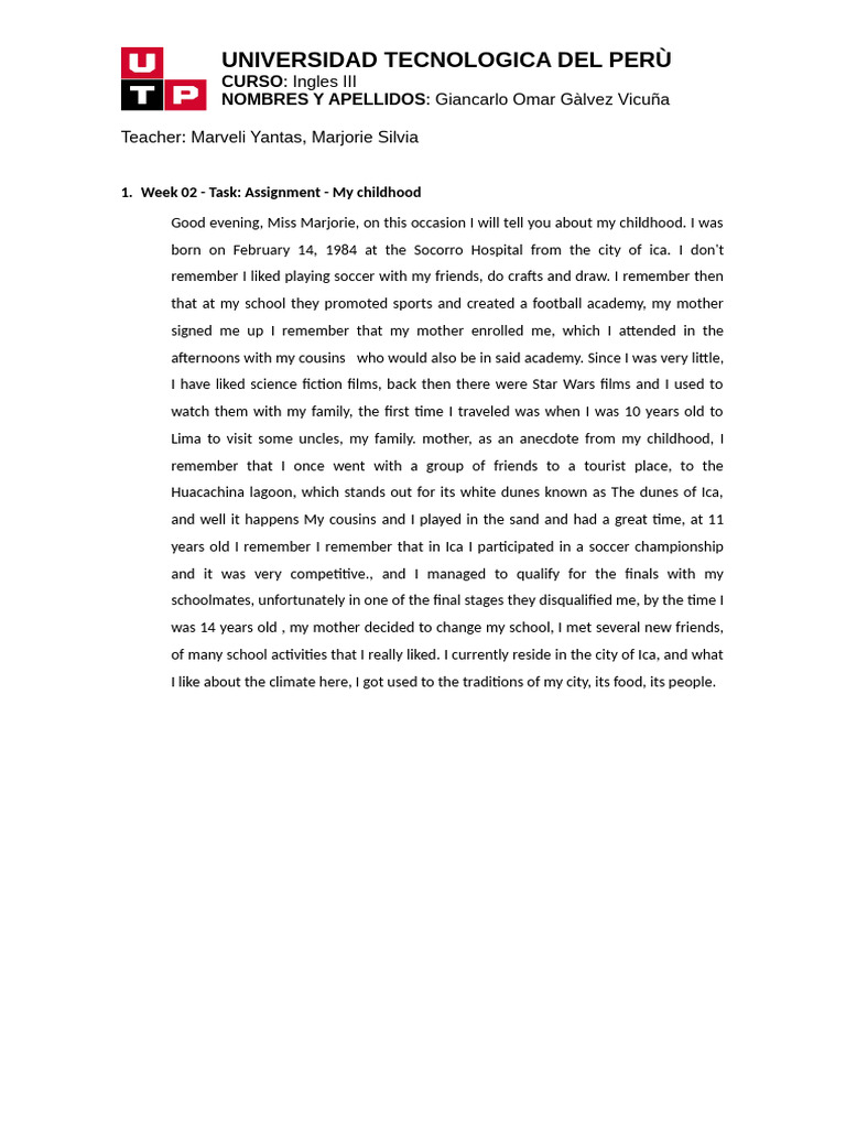 Week 02 Task Assignment My Childhood | PDF | Art