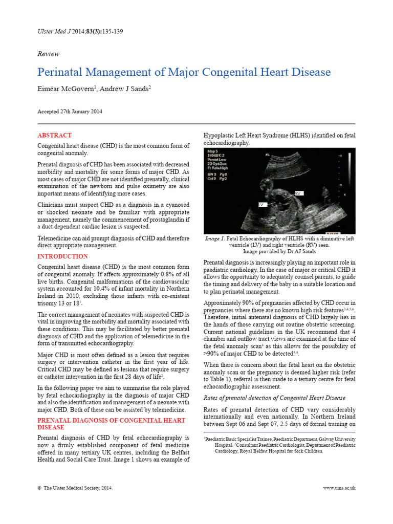 2014 Perinatal Management of Major Congenital Heart Disease | PDF ...