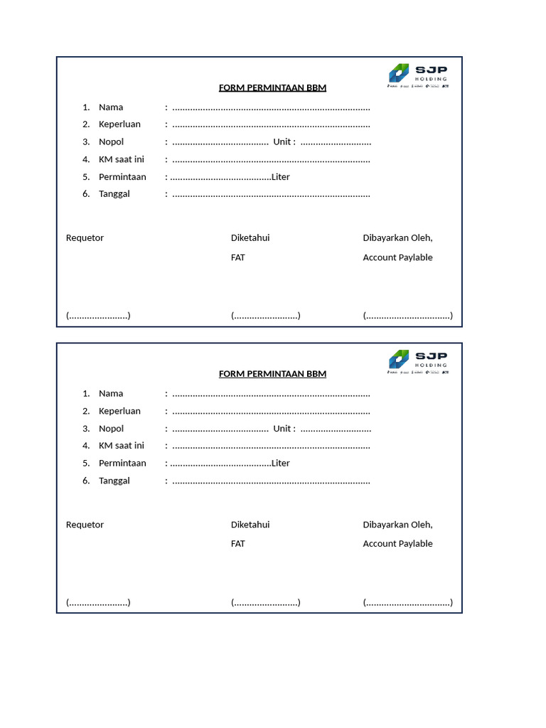 Formulir Permintaan BBM | PDF