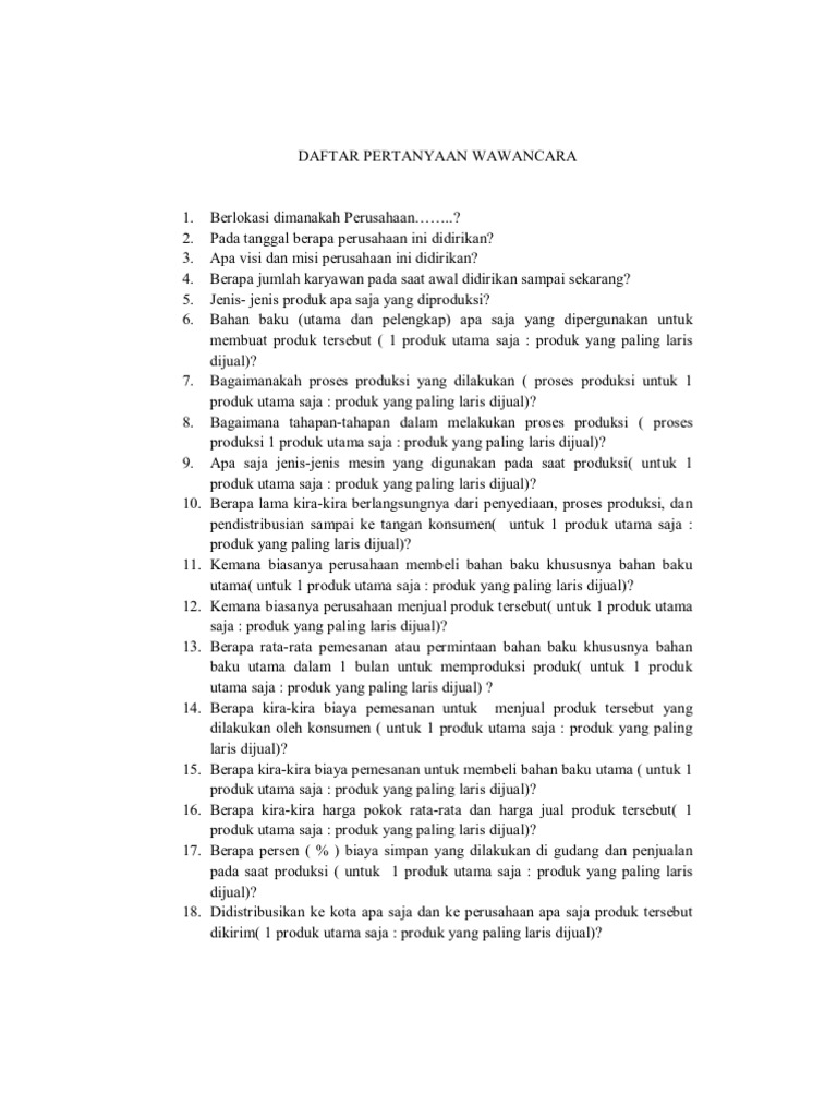 Daftar Pertanyaan Wawancara | PDF