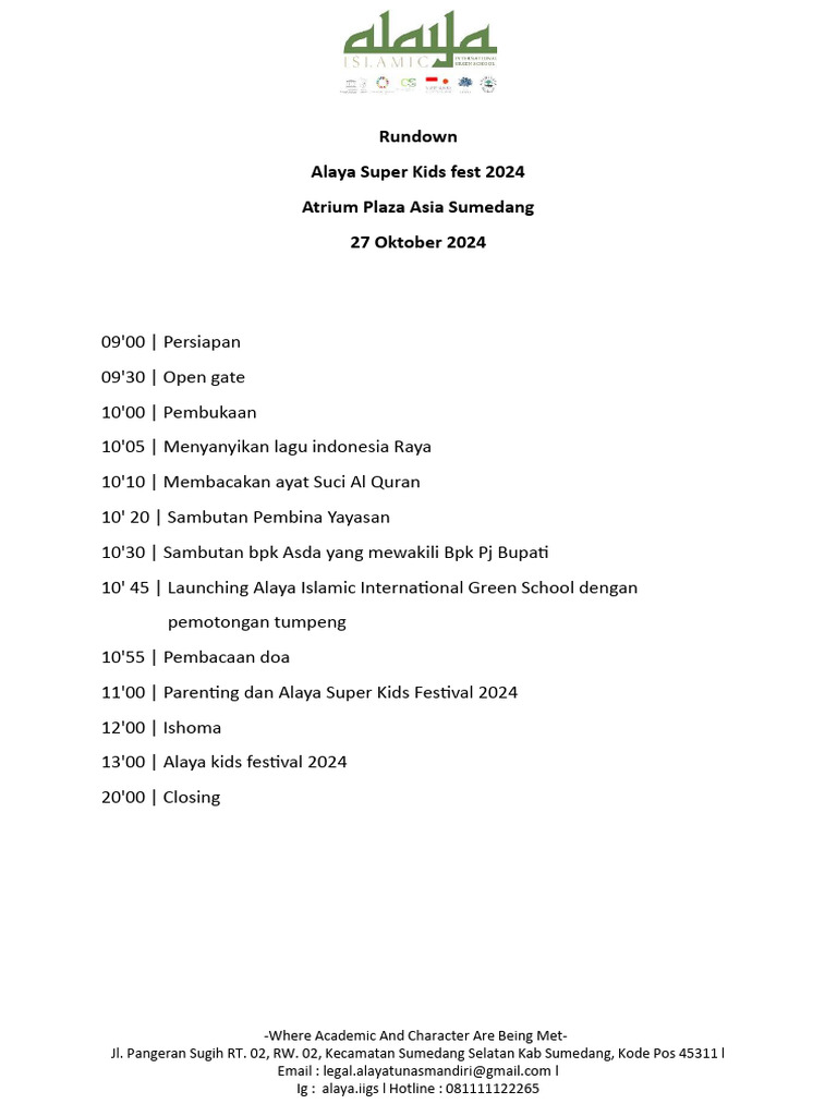 Rundown alaya super kids fest 2024 pdf