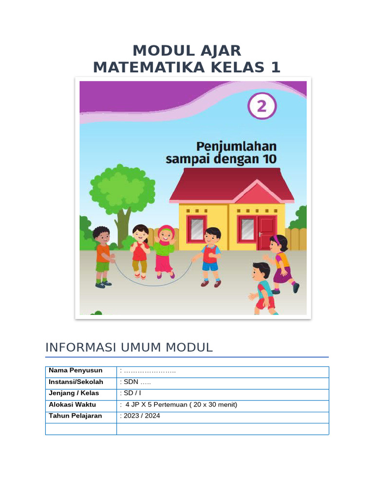 Modul Ajar Matematika Kelas 1 SD | PDF