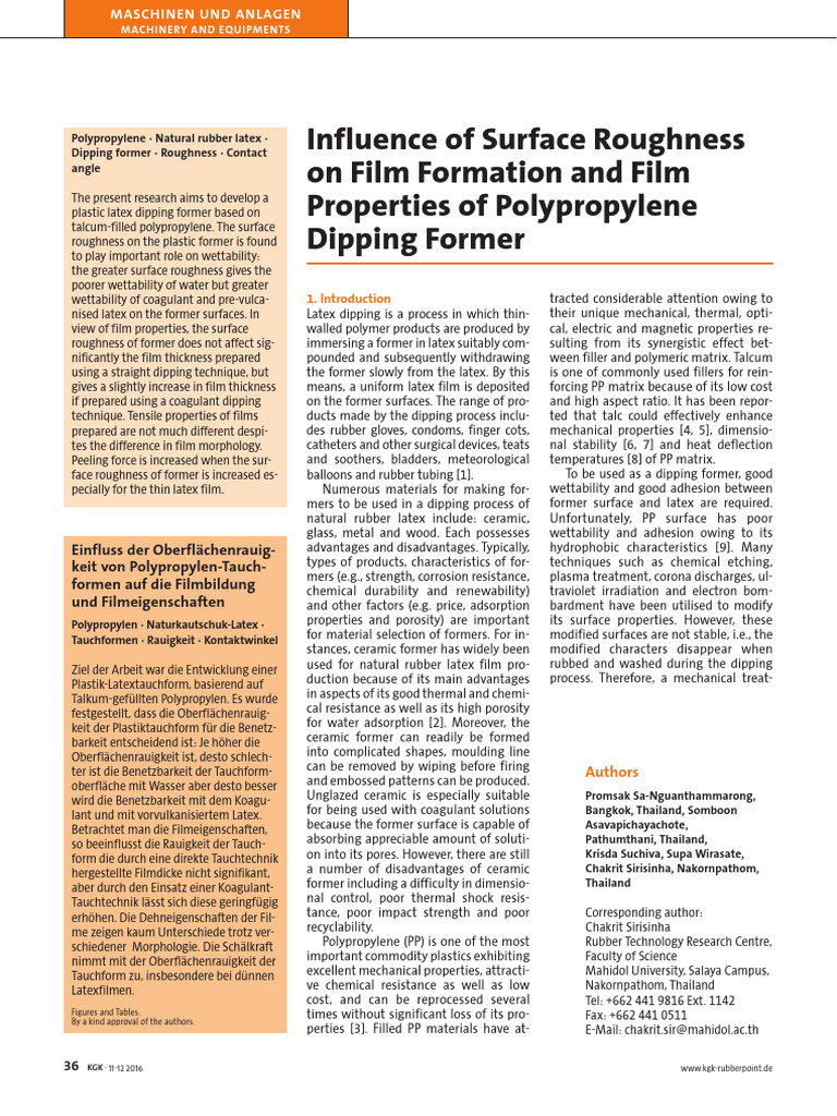 Influence of Surface Roughness | PDF | Wetting | Natural Rubber