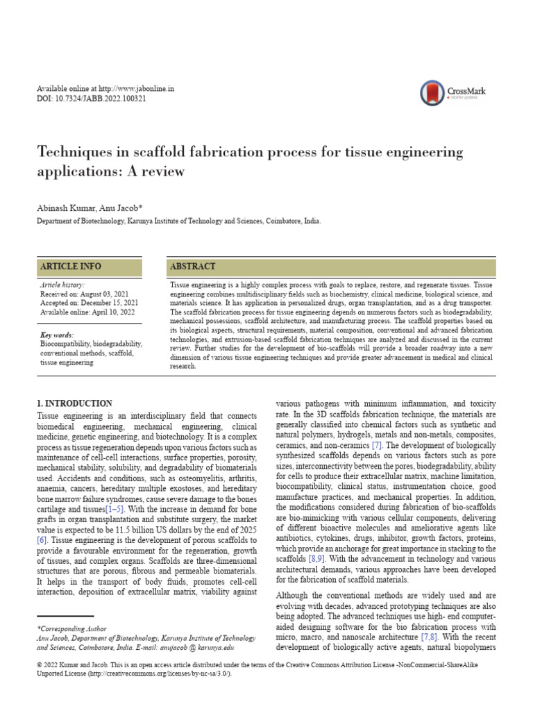 Scaffold Preparation Techniques | PDF | Tissue Engineering | Biopolymer