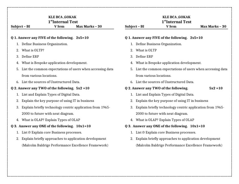 BI Internal Test - V Sem | PDF