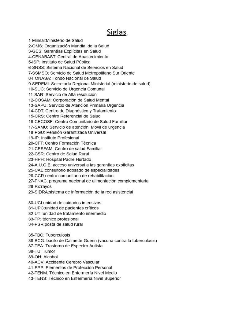 Siglas Clave en Salud y Fundaciones | PDF | Tuberculosis | Hospital