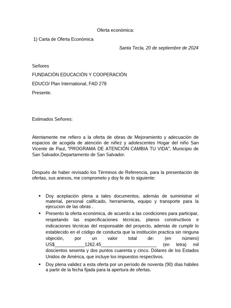 Oferta Económica para Proyecto Habitacional | PDF | Materiales de ...