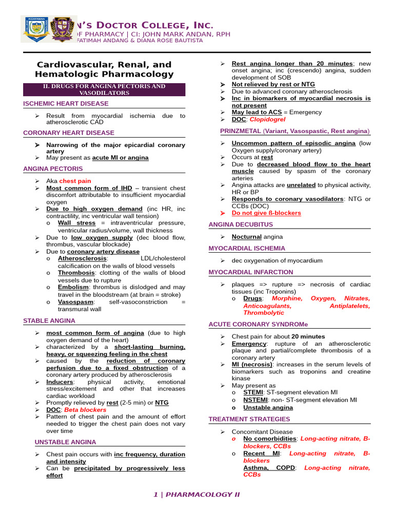 Cardiovascular Pharmacology 2 PDF Myocardial Infarction Coronary