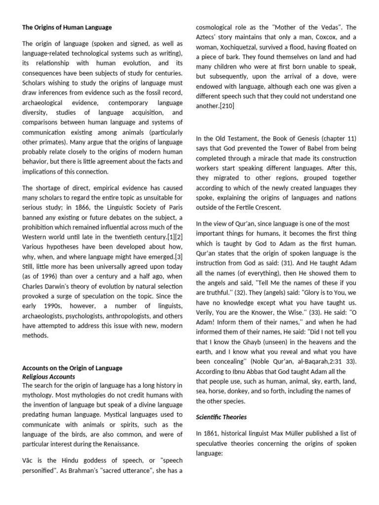 The Origins of Human Language | PDF | Origin Of Language | Gesture