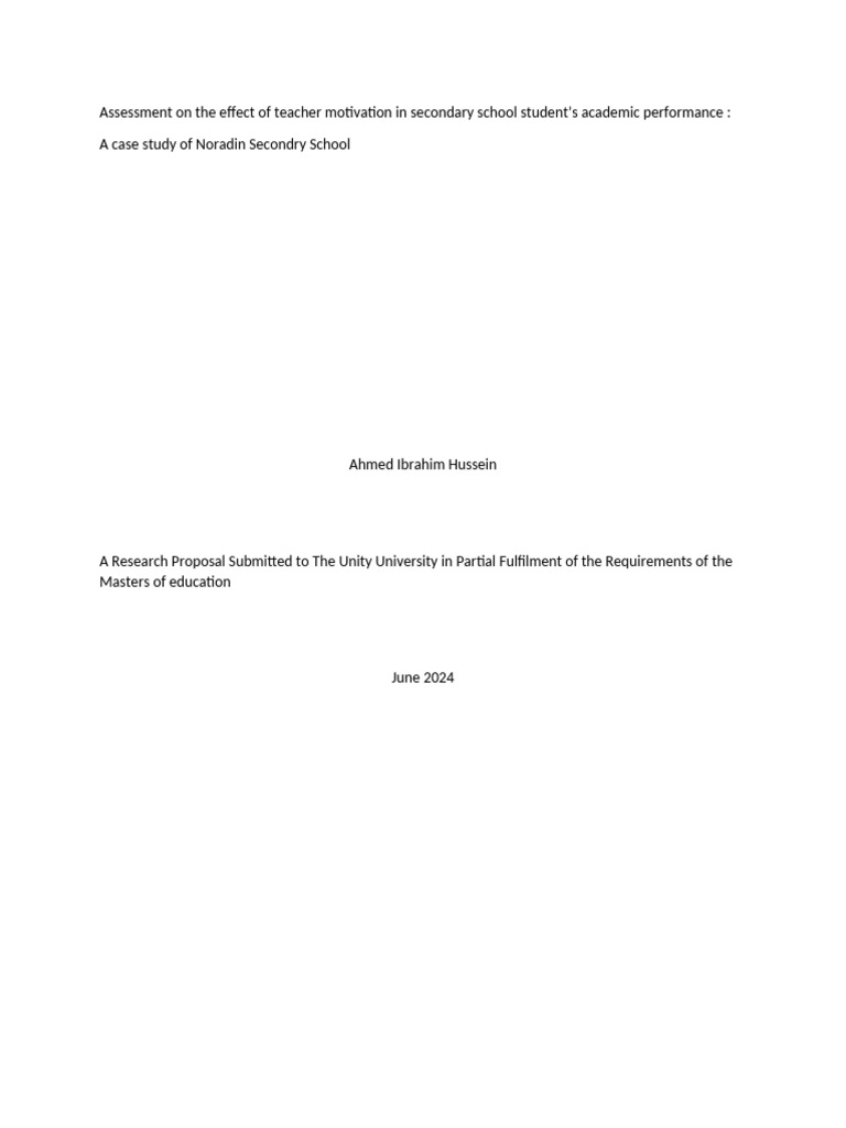 Assessment On The Effect of Teacher Motivation in Secondary School ...