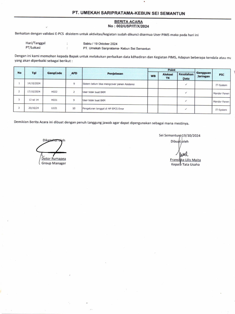 Berita Acara Backdate | PDF
