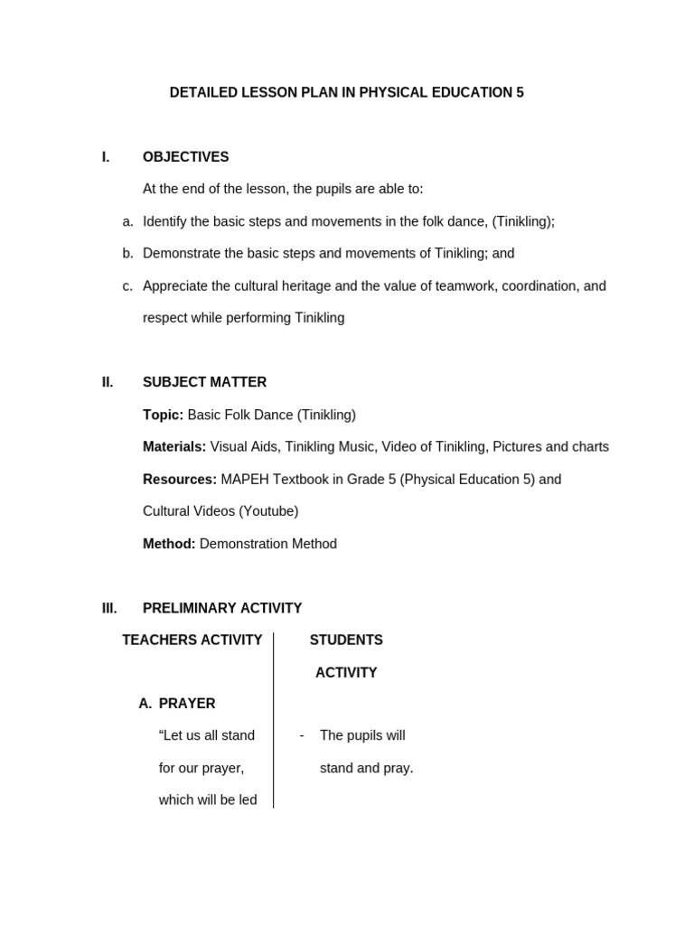 Lesson Plan Eder Marie | PDF | Dances | Performing Arts