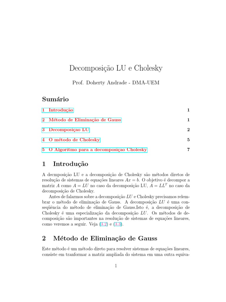 Cholesky | PDF | Matriz (Matemática) | Teoria da Matrix
