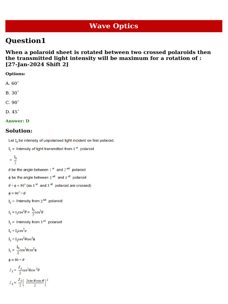 Wave Optics: Key Concepts and Problems | PDF | Diffraction | Wavelength
