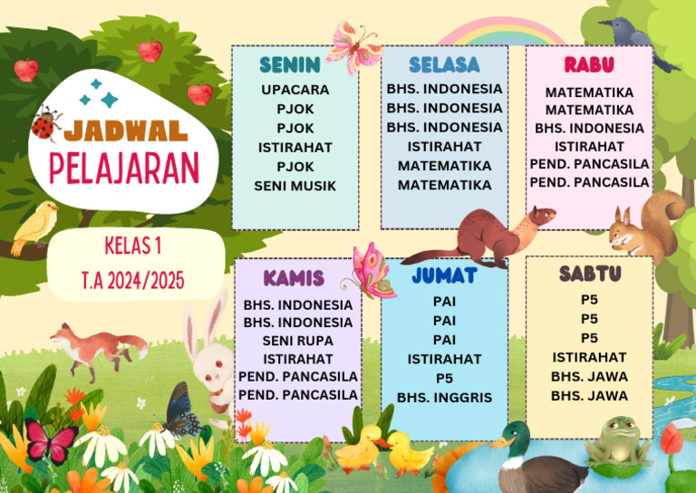 Jadwal Pelajaran A4 Hijau Dan Kuning Ilustratif | PDF