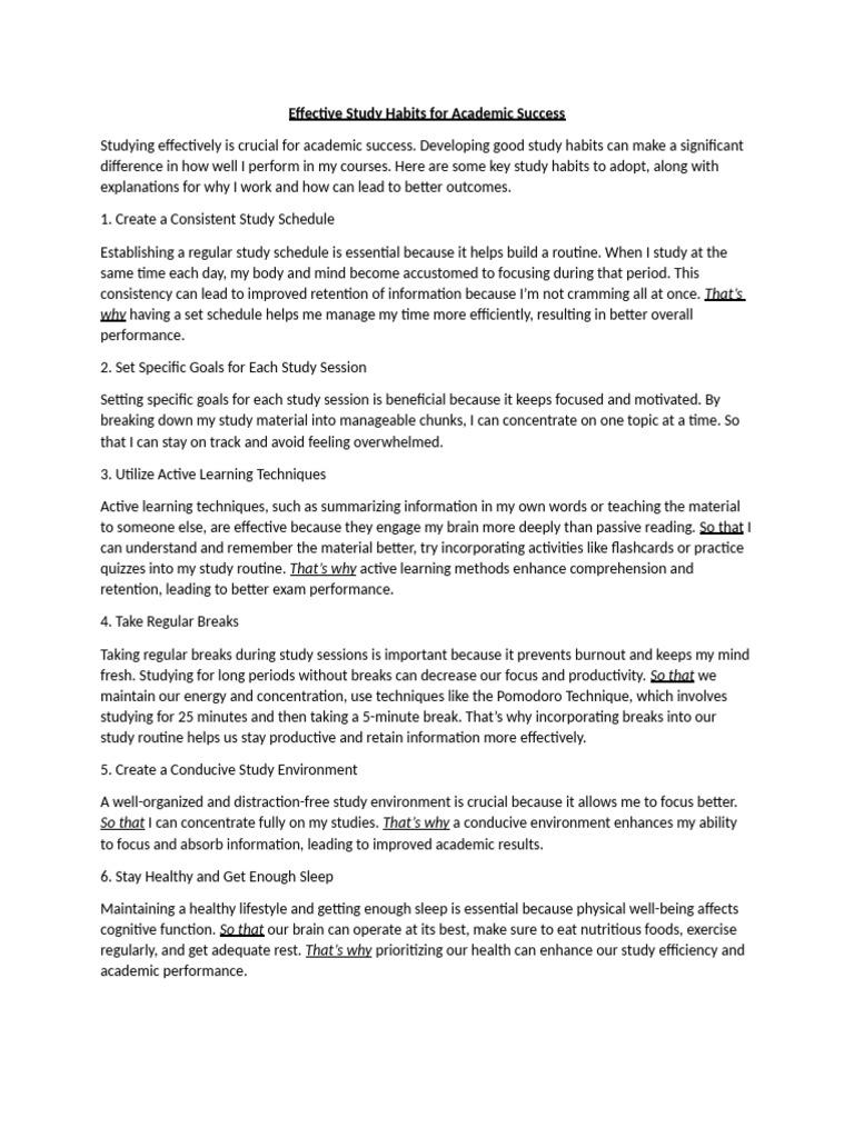Effective Study Habits For Academic Success | PDF | Psychological ...