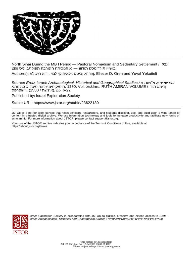 North Sinai During The MB I Period - Pastoral Nomadism and Se | PDF